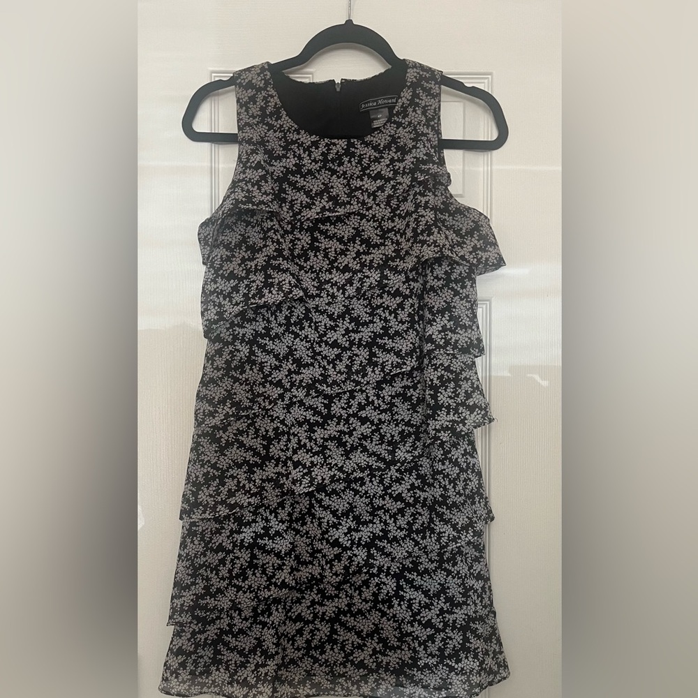 Jessica Howard Black Dress with Off White Floral Design